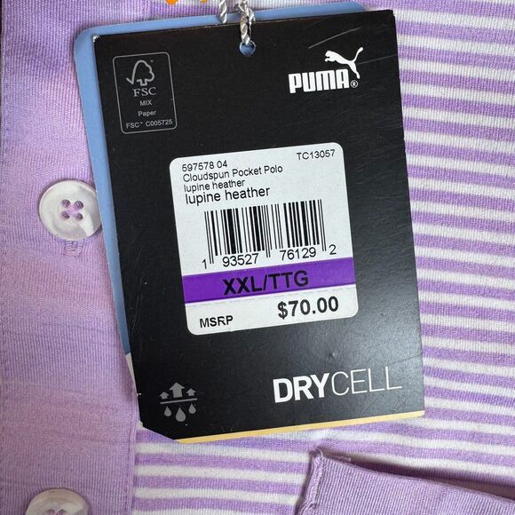 NWT PUMA Mens 2XL Cloudspun Pocket Polo Lupine Heather Purple Golf Shirt UPF 50+ - Picture 5 of 11